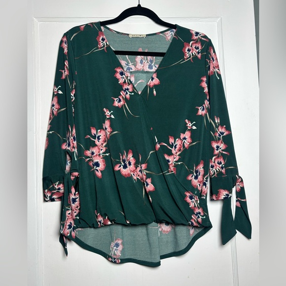 Beacon Tops - Beacon Floral Blouse - Green and Pink